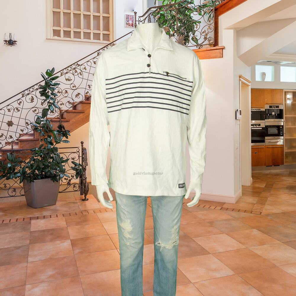 Vintage Polo Sport Ralph Lauren Striped Blue & White Cotton Polo Shirt M